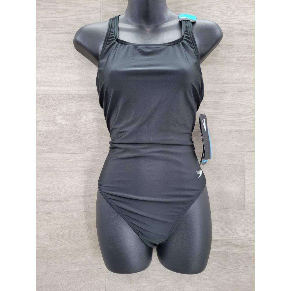 NWT Speedo Performance Race I Crossback One Piece Swimsuit Black Women's 12/38